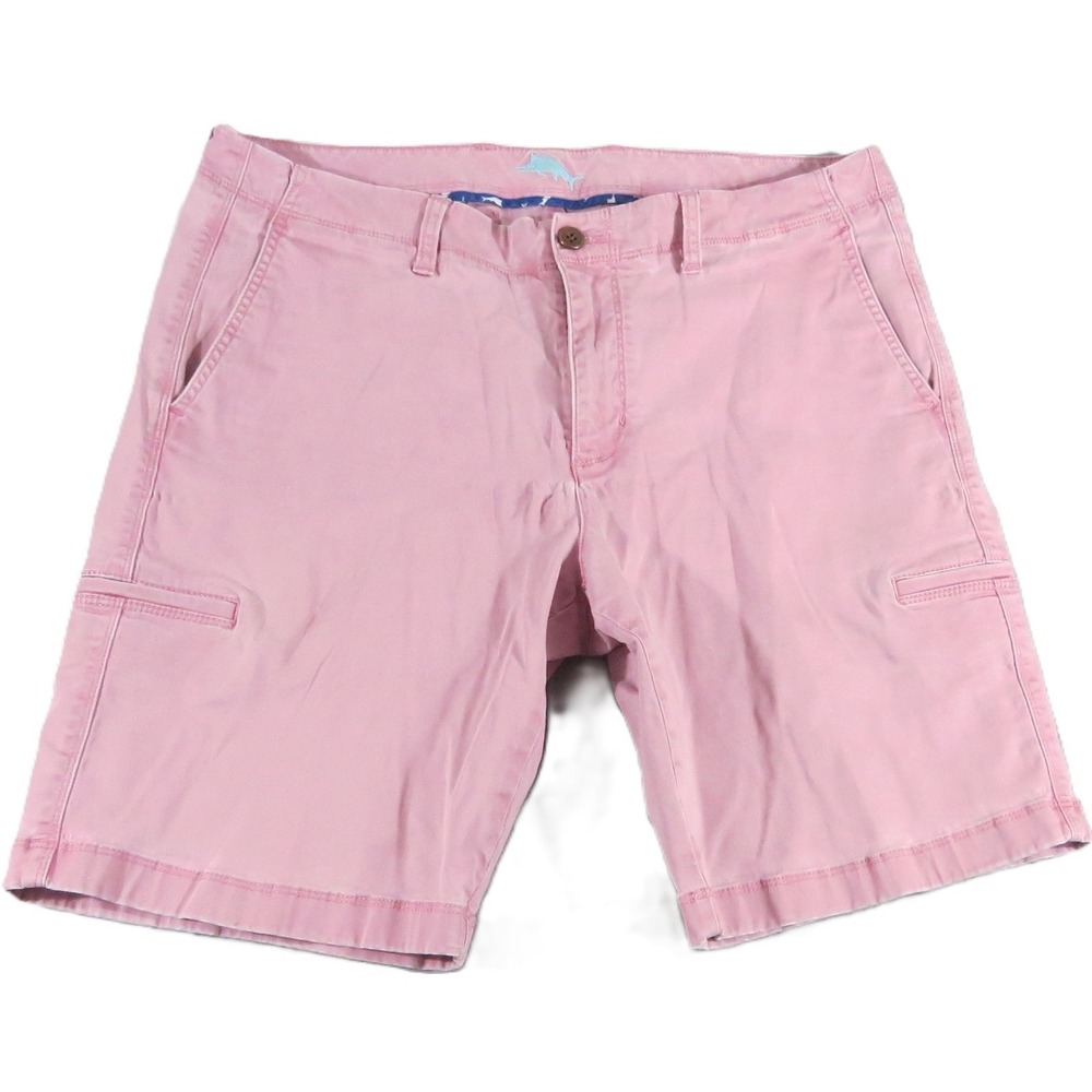 Tommy Bahama Cargo Shorts Men 36 Pink Flat Front Linen Tencel Blend Marlin Fish